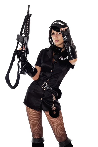 Donna sexy in uniforme della polizia. Halloween — Foto Stock