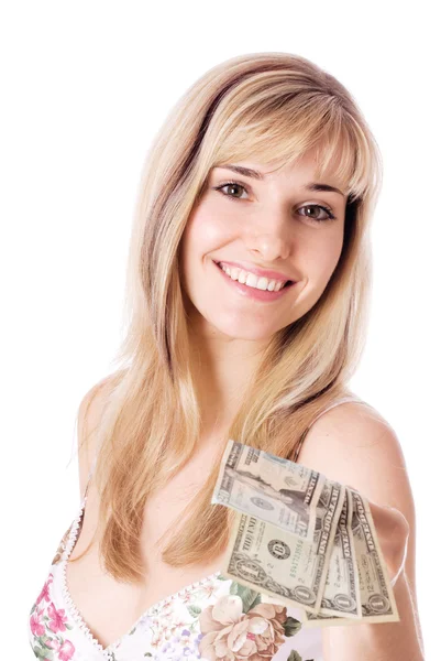 Young woman with dollars — Stock Photo, Image