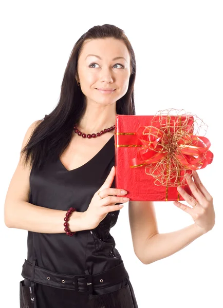 快乐的女人拿着礼品盒 — 图库照片