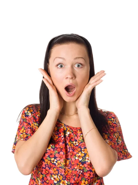 Close-up of a young woman looking surprised — Stock Photo, Image