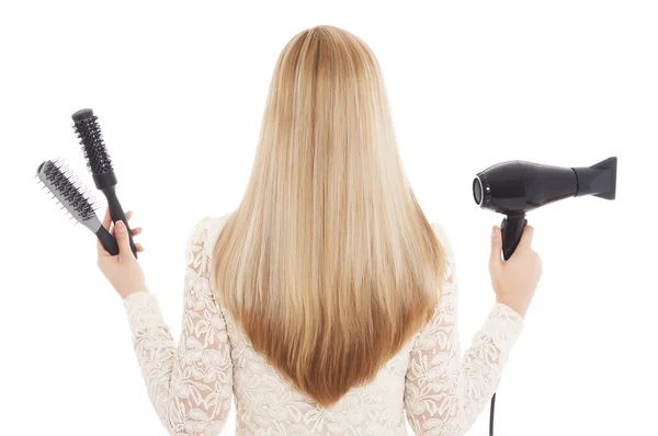 Cheveux blonds et outils de coiffeur - Image stock — Photo