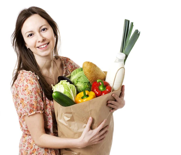 Woman Holding Large Bag of Healthly Groceries — Stock Photo, Image