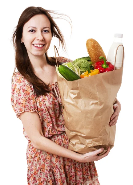 Young Woman Holding Large Bag of Healthly Groceries - Stock Imag — Stock Photo, Image