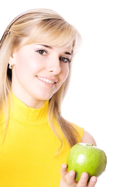 Unga vackra kvinnor med apple i hennes händer — Stockfoto