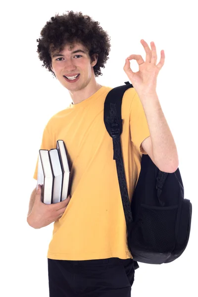 Sonriente estudiante feliz mostrando signo ok . —  Fotos de Stock