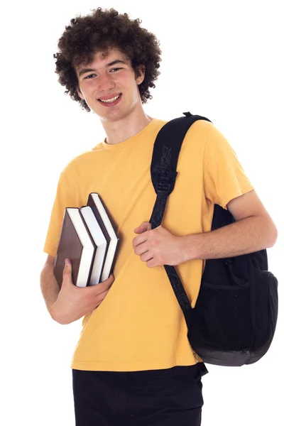 Estudiante feliz con mochila y libros . — Foto de Stock