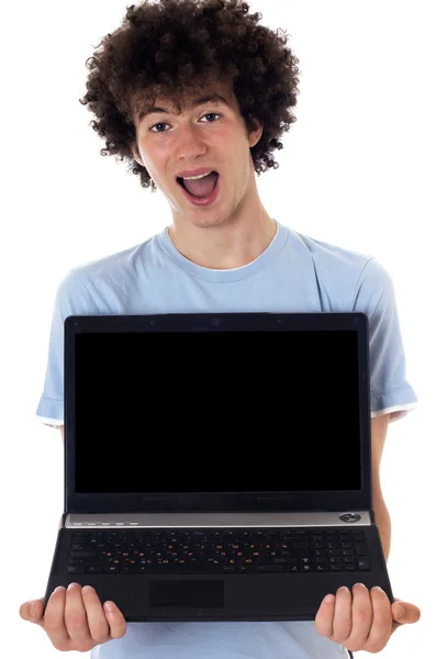 Male with surprised expression on laptop. — Stock Photo, Image