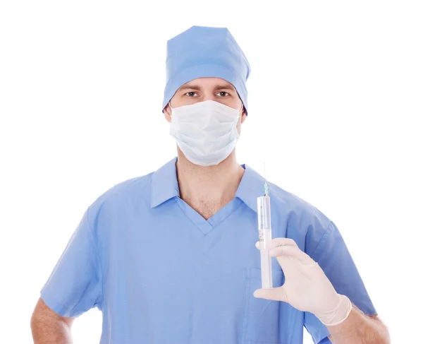 Male doctor holding a syringe in his hand. — Stock Photo, Image