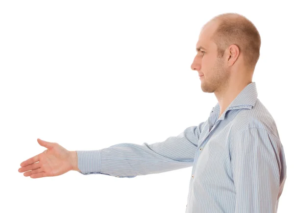 Businessman giving hand for handshake — Stock Photo, Image