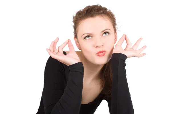 Sexy female gesturing against — Stock Photo, Image