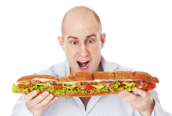 Man with large sandwich. — Stock Photo, Image