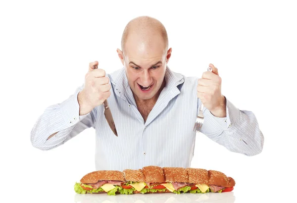 Man with large sandwich. — Stock Photo, Image