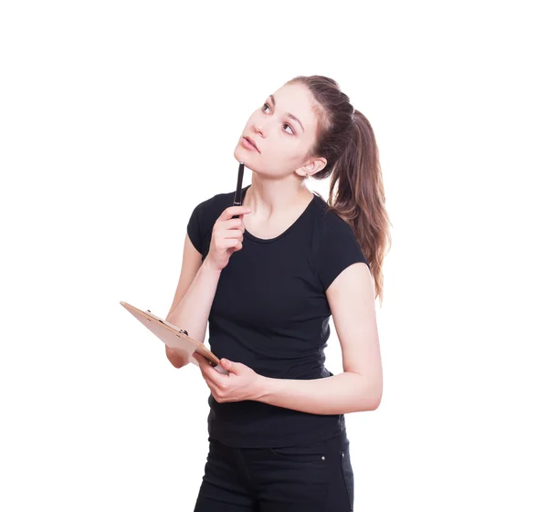 Business woman write on clipboard Stock Photo