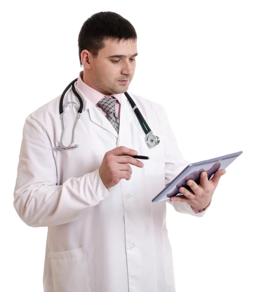 Doctor showing tablet pc in hospital - Stock Image — Stock Photo, Image