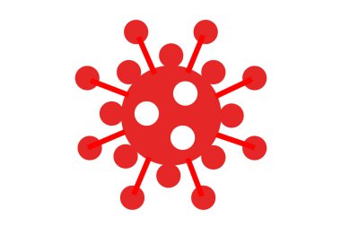 Beyaz zemin ile izole edilmiş kırmızı düz resimli Corona Virüs Sembolü. Ayrı nesne