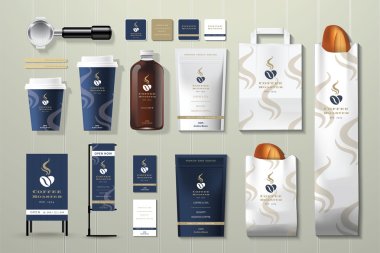 Coffee roaster corporate identity template design set clipart