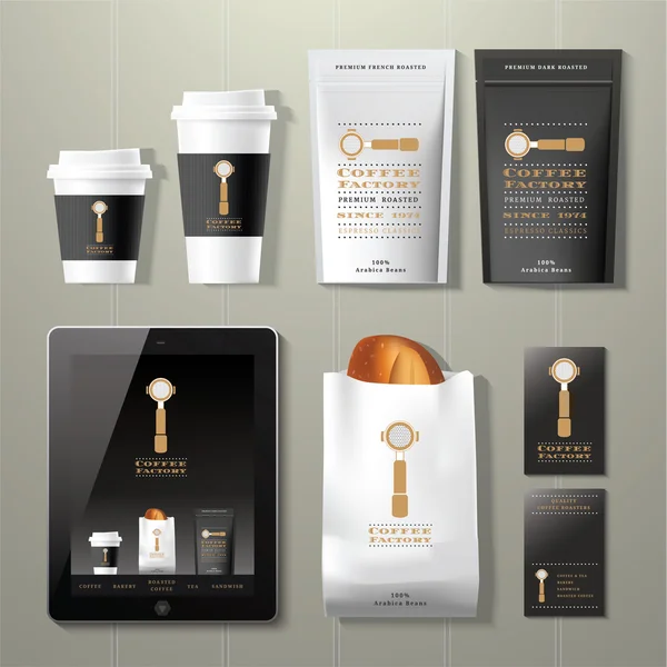 Kaffee Fabrik Vintage Corporate Identity Vorlage Design-Set — Stockvektor