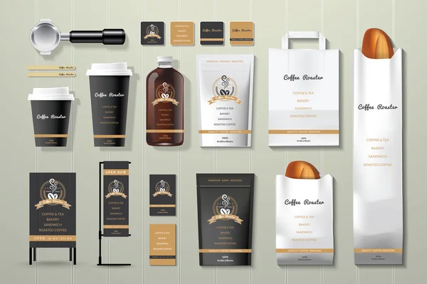 Kaffeeröster schwarz und gold Corporate Identity Vorlage Design — Stockvektor