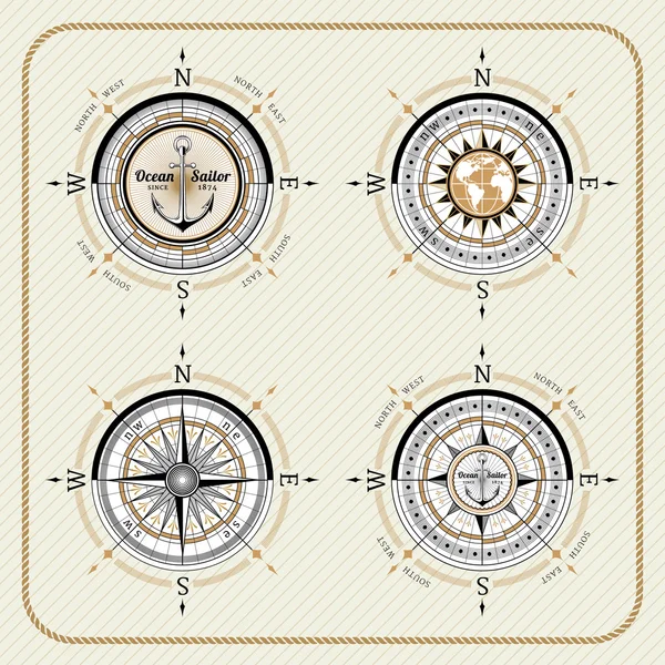 Nautical vintage compass set — Stock Vector