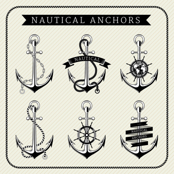 Vintage nautical anchors set label