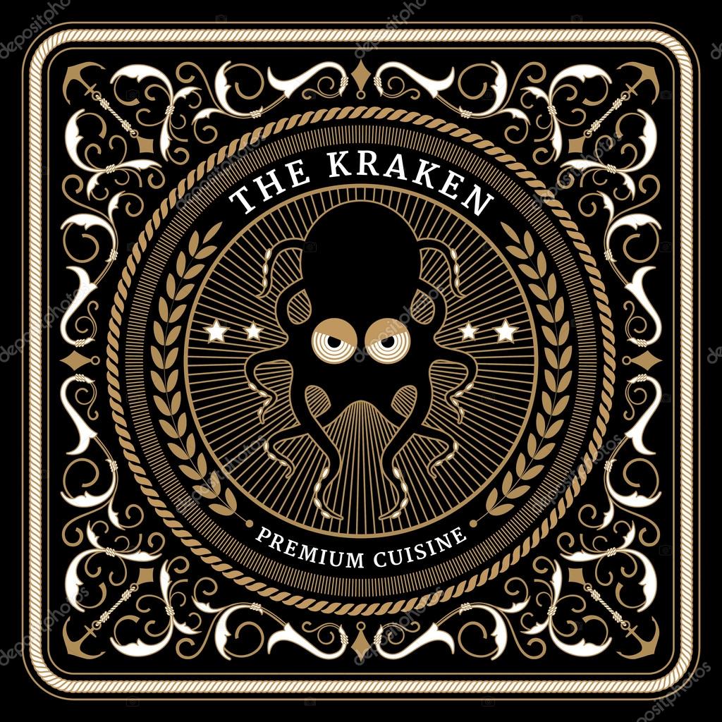 Nautical the kraken retro card with Square Frame