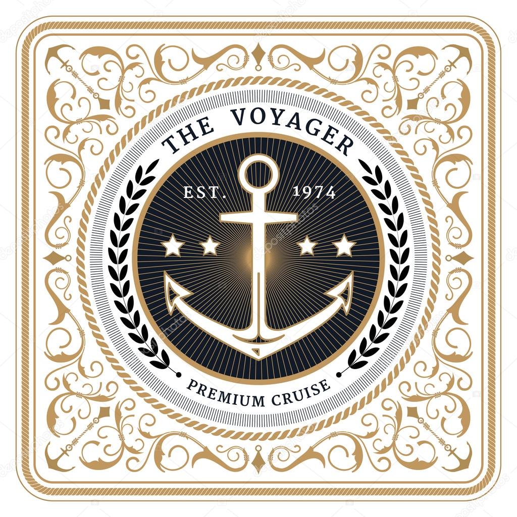 Nautical the voyager retro white card with Square Frame