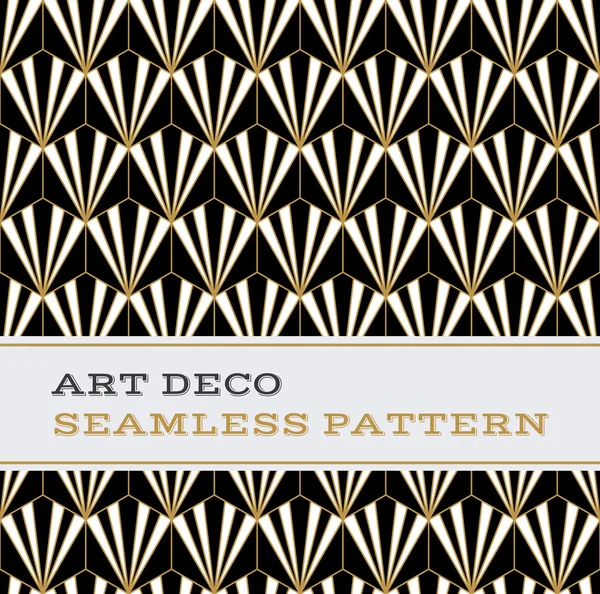 Art Deco nahtloses Muster schwarz weiß und gold 02 — Stockvektor