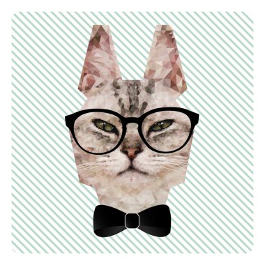 Hipster kedi gözlük ve papyon poligonal moda portre