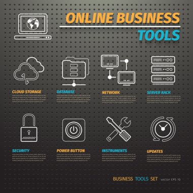 Online Business Tools on Dark Pegboard clipart