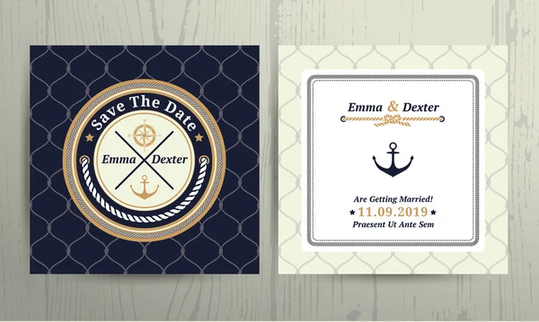 Nautical rope wedding card on fishnet background — Stockvector