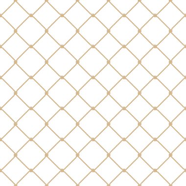 Nautical rope seamless gold fishnet pattern on white background clipart