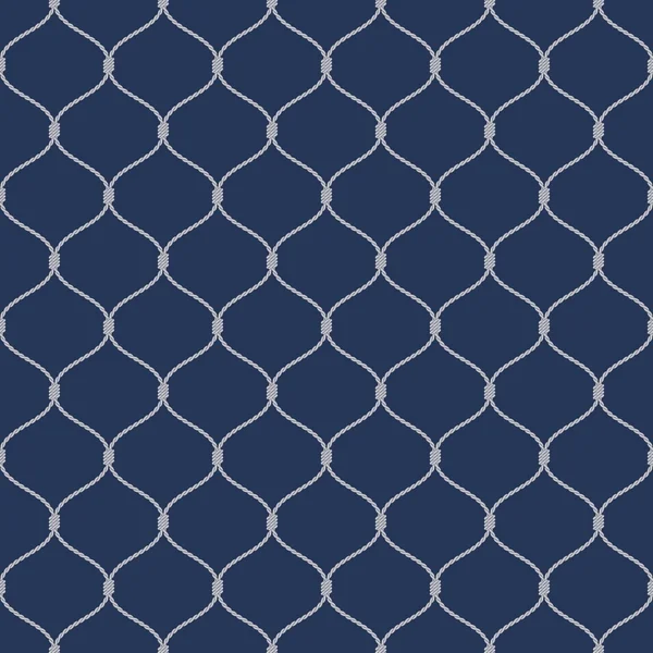 진한 파란색 배경에 항해 밧줄 원활한 fishnet 패턴 — 스톡 벡터