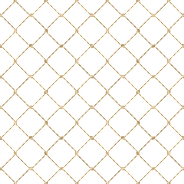 Nautical rope seamless gold fishnet pattern on white background — Stock Vector