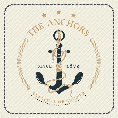 Vintage nautical anchor and tied rope label clipart