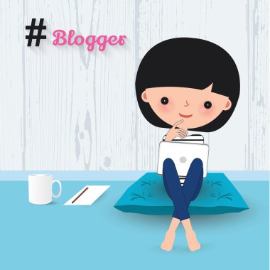 Blogger kadın dizüstü çizgi film