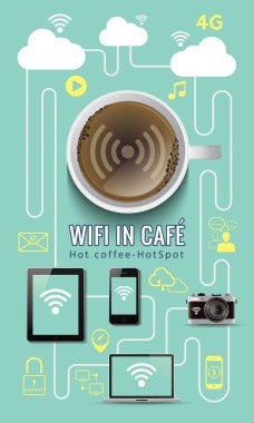 Kahve Dükkanı wifi Infographic kavramı ile kutsal kişilerin resmi