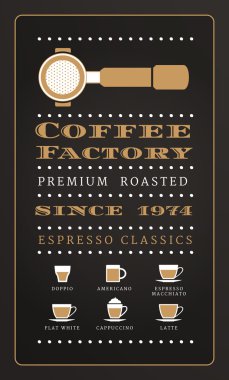 Vintage poster menu coffee factory in retro style clipart