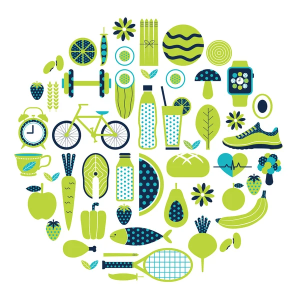 Icono de estilo de vida saludable en color verde — Vector de stock