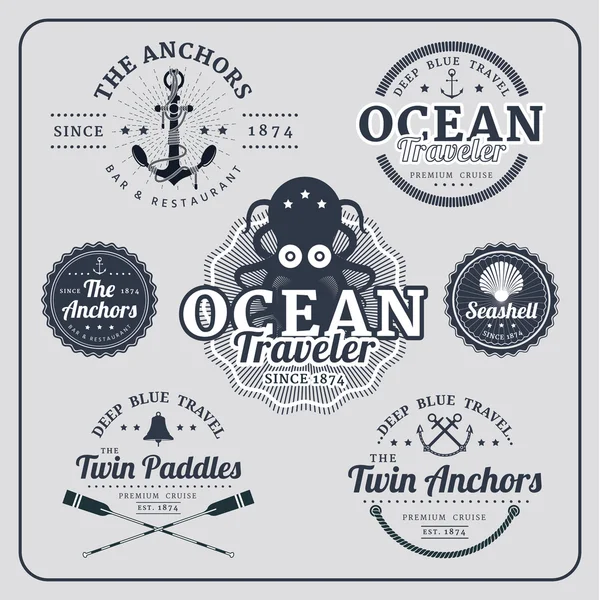 Vintage deniz etiketleri kümesi vektör — Stok Vektör