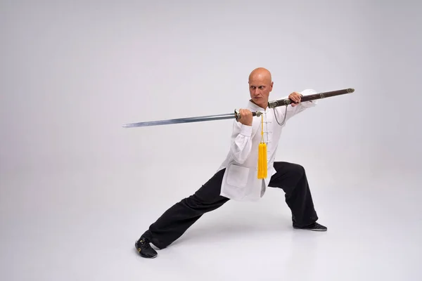 Maestro Wushu Proceso Formación — Foto de Stock