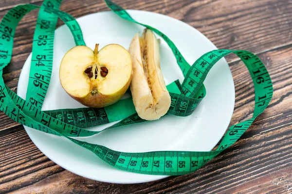 Frukt Ligger Tallrik Med Centimeter Hälsosam Livsstil — Stockfoto