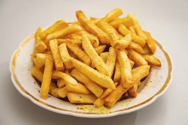 Batatas Fritas Temperadas Estão Nas Placas — Fotografia de Stock