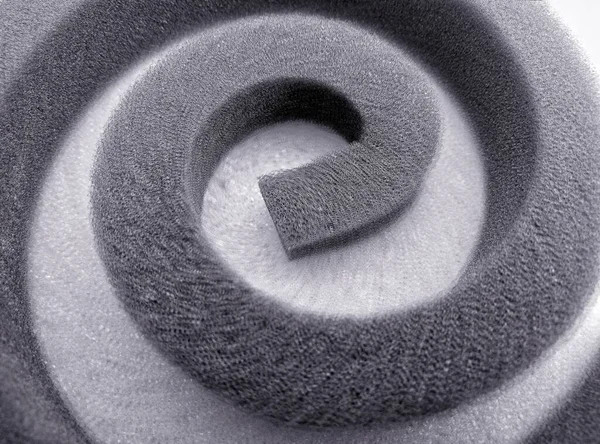Gray Spongy Foam Spiral Shape Textural Effect Isolated White Background — Stock Photo, Image
