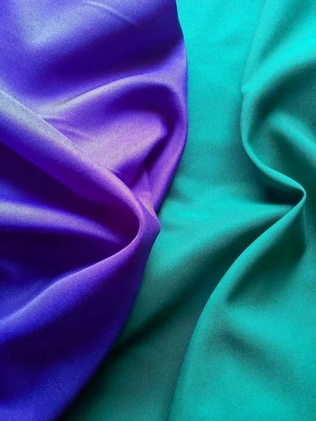 Ráncos Kék Zöld Szövet Textúra Finom Pamut Textúra Tengerészkék Türkiz — Stock Fotó