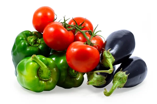 Green peppers, eggplant and tomatoes — Stock Photo, Image