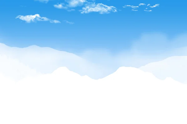 白雪覆盖的山脉，在蓝蓝的天空，云与雾 — 图库照片