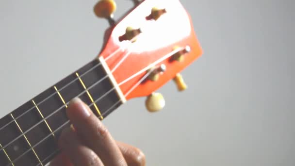 Persoon spelen oranje ukulele — Stockvideo