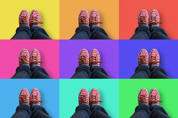 Uppsättning av färgstarka bakgrunder med skor — Stockfoto