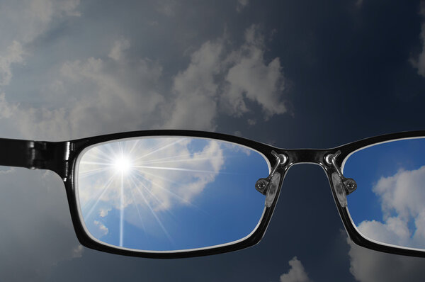 part of bad sky and glasses with blue sky 