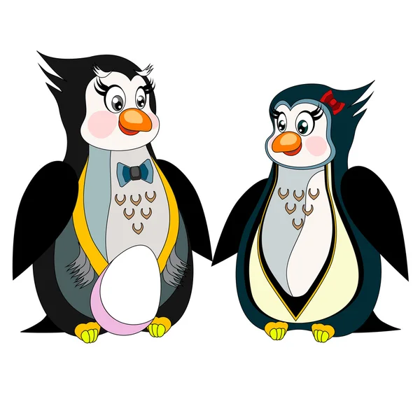 Schattig pinguïns op witte achtergrond — Stockvector